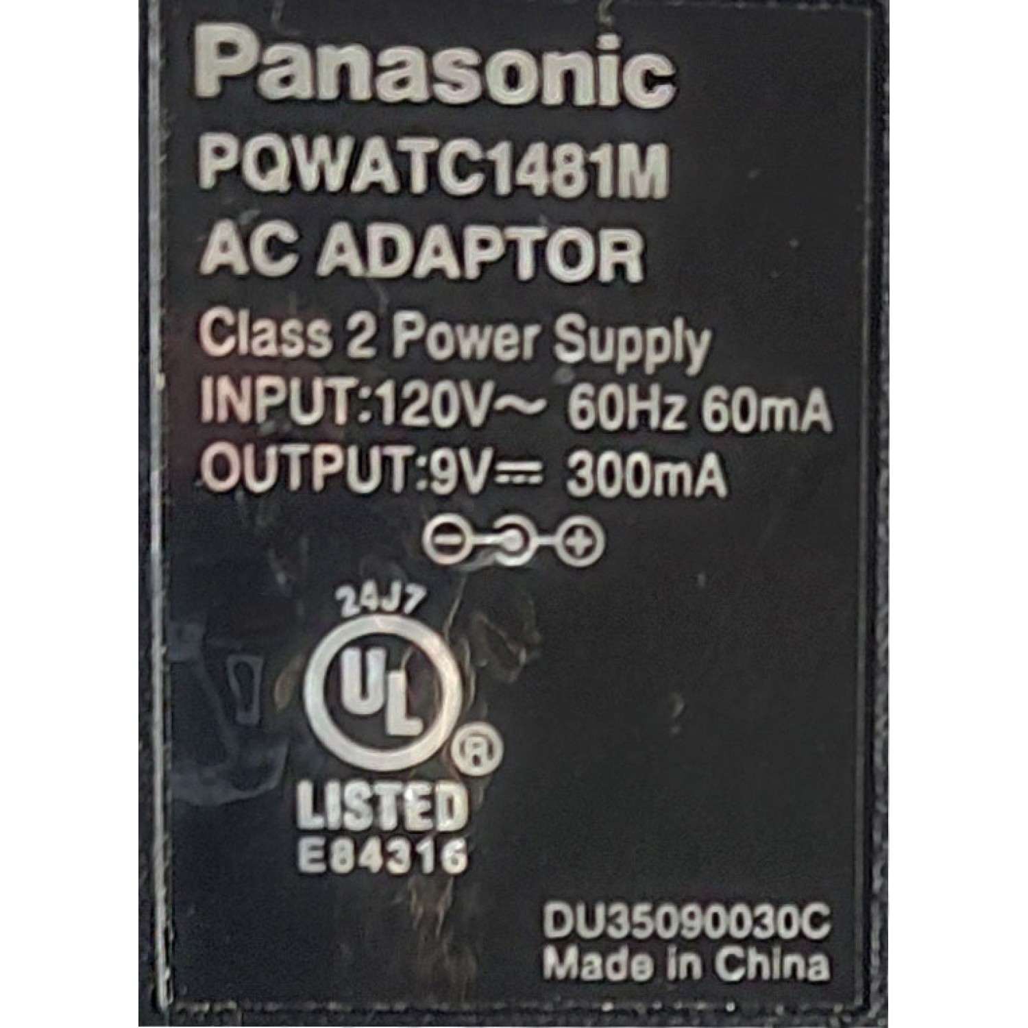 ADAPTADOR AC/DC PANASONIC / NUMERO DE PARTE PQWATC1481M / INPUT: 120V AC - 60 HZ 60mA / OUTPUT: 9V DC - 300mA	 - Imagen 2